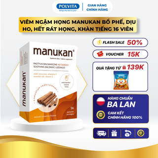  Viên ngậm Manukan vị quế giúp bổ phế dịu ho hết rát họng khản tiếng và mất tiếng 16 viên 