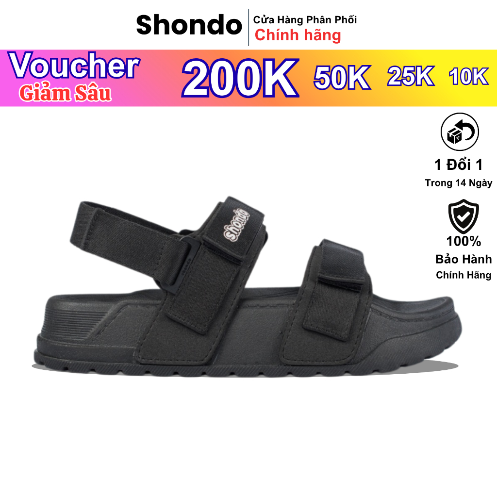 Giày sandal Shondo nam nữ Platy 2 đen PLA1112