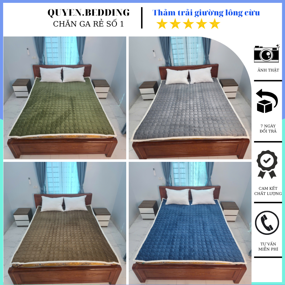 Thảm trải giường lông cừu yuki, thảm trải giường yuki chất vải lông cừu mềm mại không sổ lông