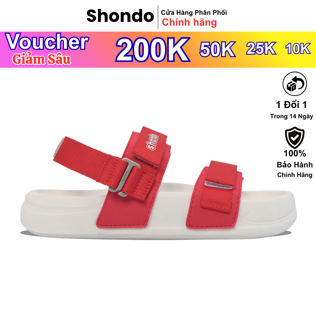 Giày SHONDO Sandal Nữ Đế Bánh Mì Platy 5 Êm Ái, Thời Trang Phối Khoen Gài Màu Trắng Đỏ PL50065