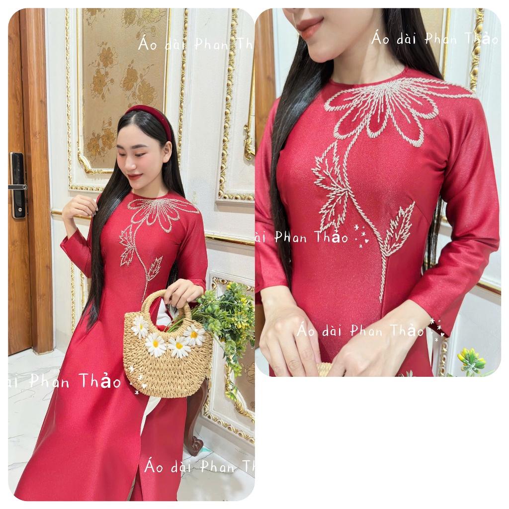 Áo dài lụa Ánh Sao kết pha lê cao cấp -Lấp lánh kiêu sa-Mâu mới Tết 2026-DG15