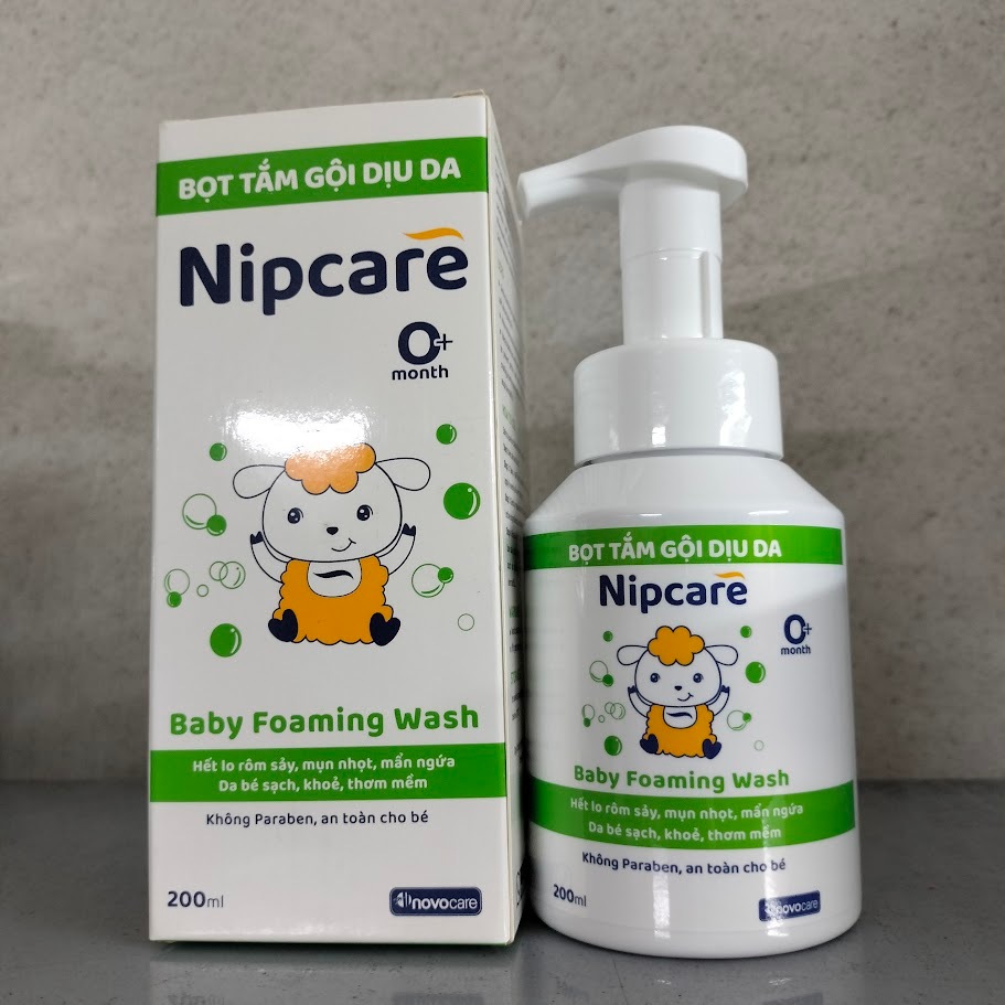 Bọt tắm gội dịu da Nipcare 200ml - hỗ trợ ngừa rôm sảy, mẩn ngứa, phù hợp cho trẻ viêm da cơ địa