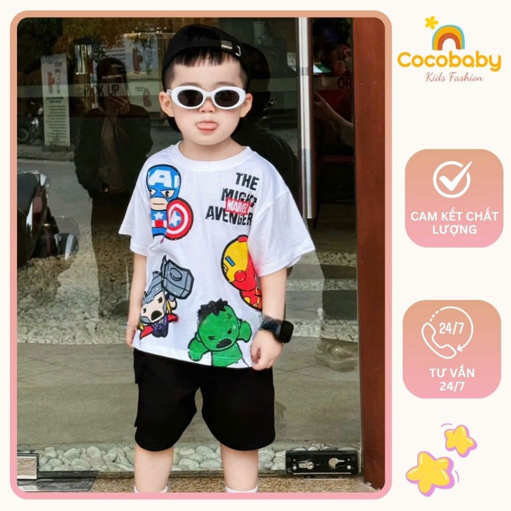 BỘ ANH HÙNG MARVEL AO TRẮNG QUẦN ĐEN CHO BÉ TRAI - COCOBABY KIDS