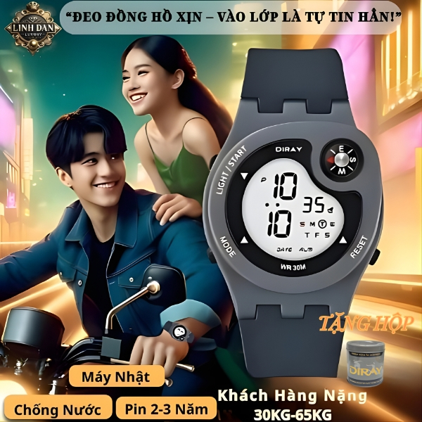[DIRAY 2323L] Đồng Hồ Nam Nữ Gen Z Kiểu La Bàn | Điện Tử – Đèn LED – Chống Nước 30M | Học Sinh, Sinh Viên