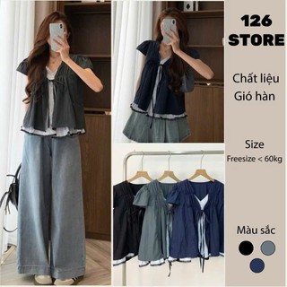  Áo Babydoll Cổ V Phối Kẻ Mix Viền Ren 12 THÁNG SÁU MA4066 
