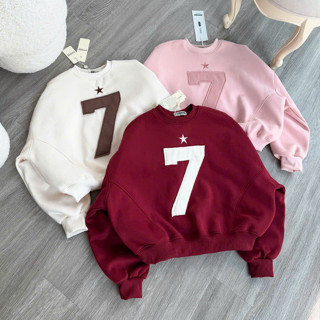  Áo Sweater nỉ tàu l1 cao cấp tay phồng from Boxy in số 7 nam nữ unisex  số 7 chữ xù  
