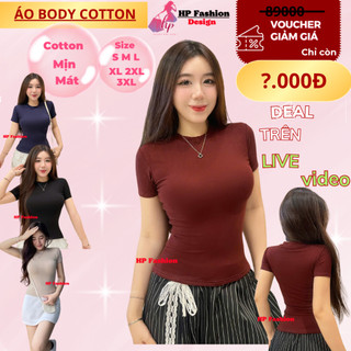   COTTON mịn  Áo thun nữ chiết eo basic cổ tròn áo phông nữ ôm body cộc ngắn tay vải  baby tee có bigsize mùa hè HP30 