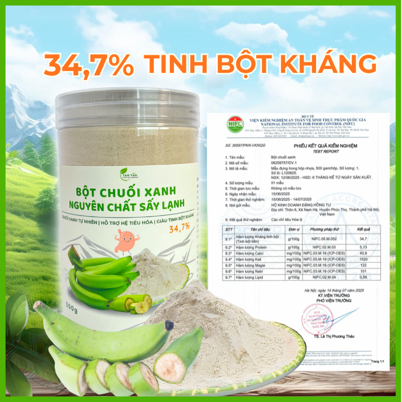 Bột Chuối Xanh Tam Vân 500g - 34,7% Tinh Bột Kháng - Dạ Dày, Đại Tràng, Táo Bón,...