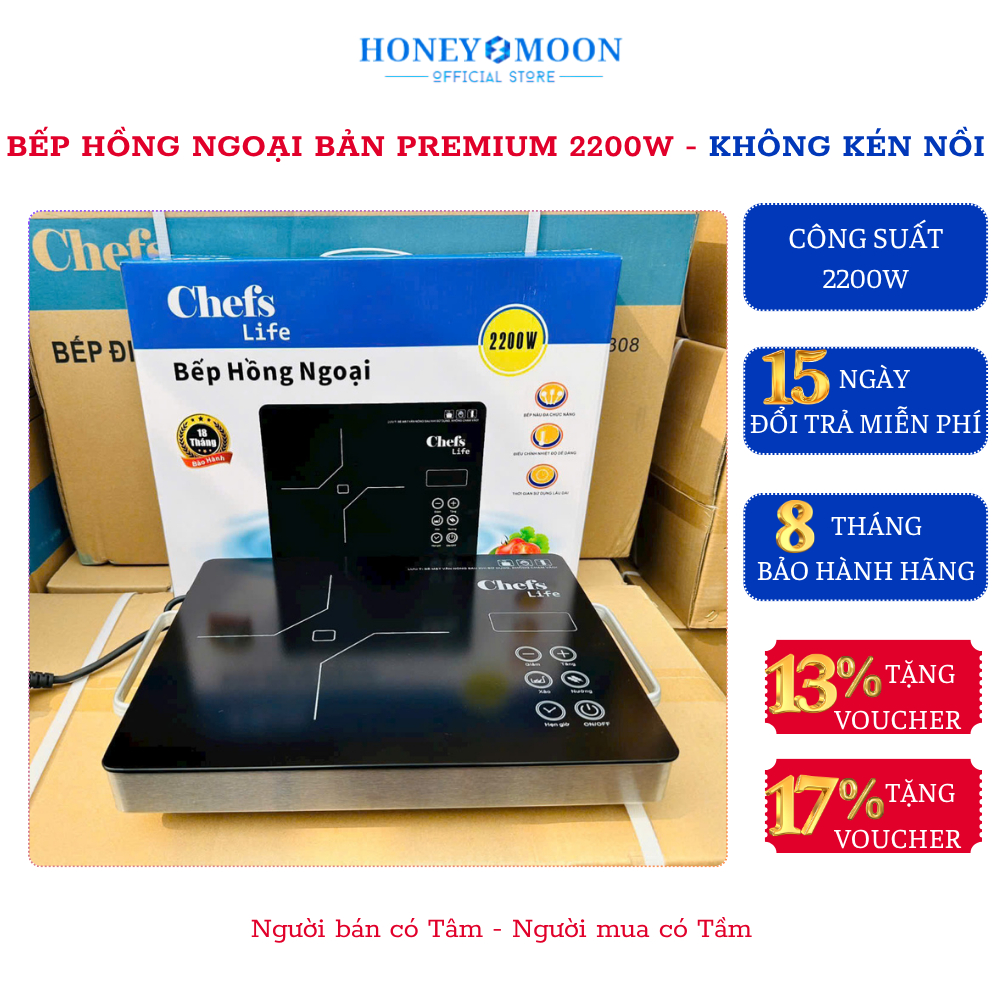 Bếp Hồng Ngoại Chefs Life 2200W Cao Cấp – Mặt Kính Cường Lực, Gia Nhiệt 220mm