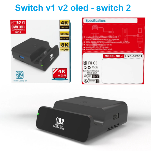Dock hdmi switch đa năng tích hợp quạt làm mát - switch v1 v2 switch oled switch 2