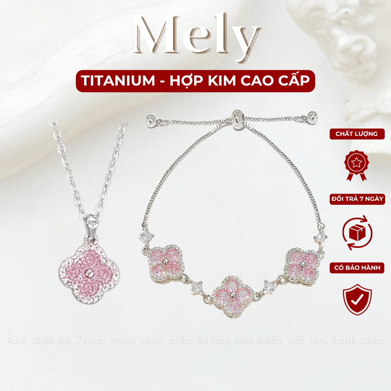 Bộ trang sức nữ Hoa anh đào hồng dể thương nữ tính thời trang Basic phong cách Hàn Quốc - Mely SET40
