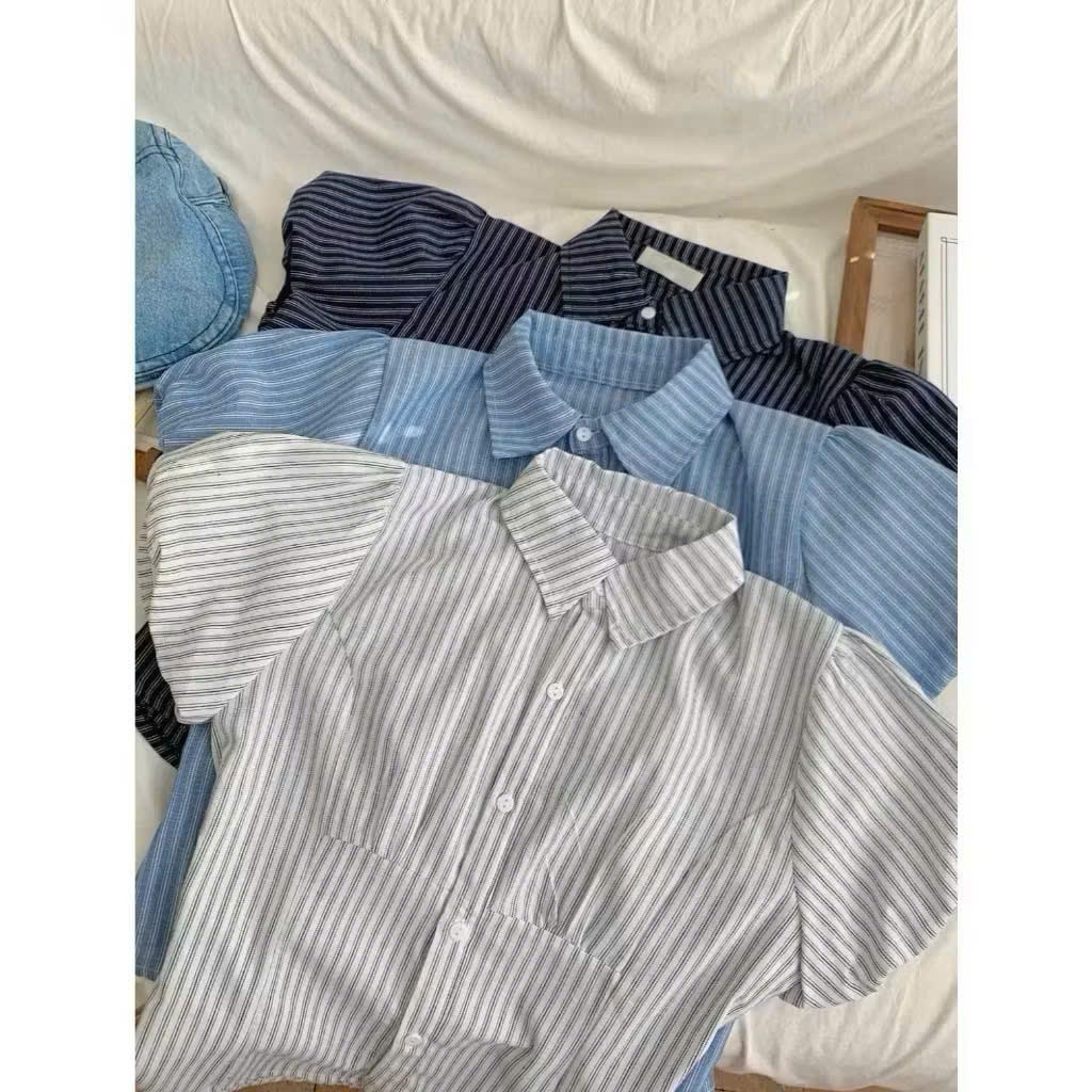 Áo sơ mi kẻ sọc tay bồng chiết eo dễ phối đồ Shees Store Thời Trang Nữ | BigBuy360 - bigbuy360.vn