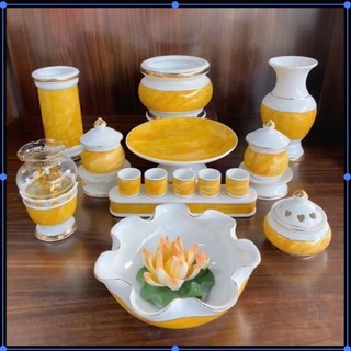  Bộ thờ cúng gốm sứ đá Vàng Ngọc cao cấp lư hương bát nhang bình đĩa áng chum ly đèn dầu ống cát vàng trắng vỉ hứng tàn 