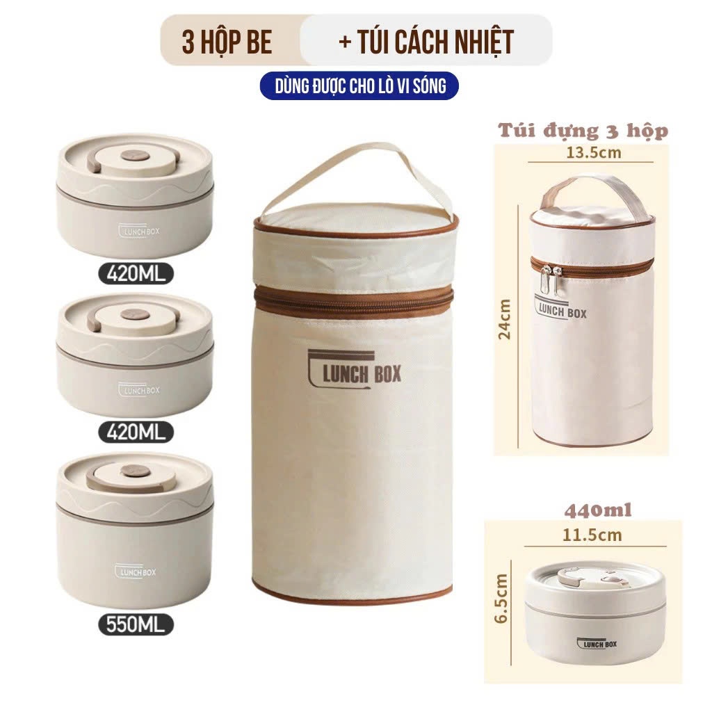 [TẶNG TÚI + ĐŨA THÌA] Hộp Đựng Cơm Giữ Nhiệt 3 Tầng Tặng Kèm Đũa Thìa, Hộp Cơm Văn Phòng Tiện Lợi