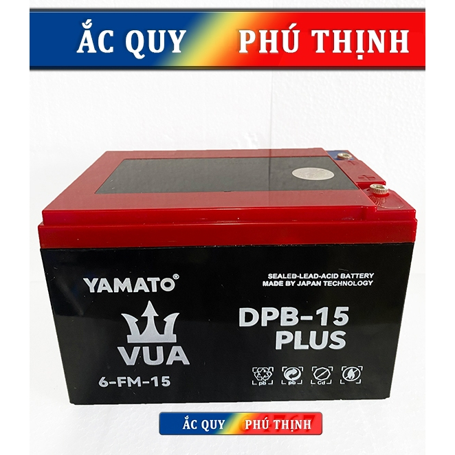Ắc quy xe đạp điện 12V-15Ah Yamato VUA Plus 6-DPB-15 PLus (hàng cao cấp)