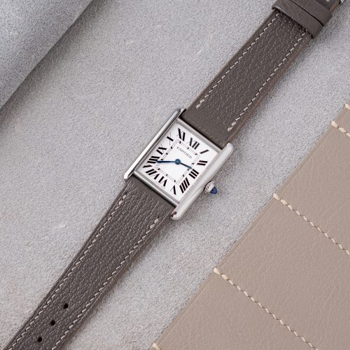 Dây da dê Alran Pháp cho Cartier Tank Must (Xám)