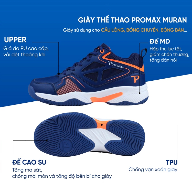 Giày thể thao Nam Promax Muran Navy - Giày thể thao chính hãng Promax