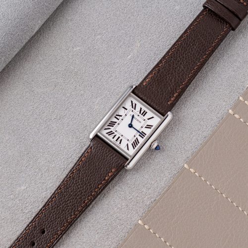 Dây da dê Alran Pháp cho Cartier Tank Must (Nâu đậm)