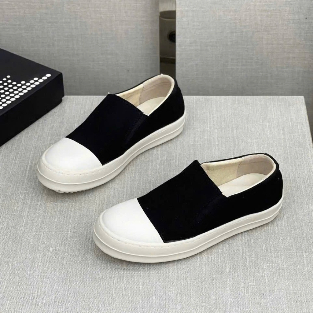 Giày slipon lười nam nữ PB vải canvas dệt trơn mũi cao su trắng đế răng cưa đơn giản basic boy phố GS172P