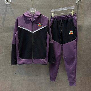  Đồ bộ nam dài tay thu đông PB teck nỉ 2 da thêu logo in sọc chữ V ngực phối ghép hai màu boy phố BD80P 