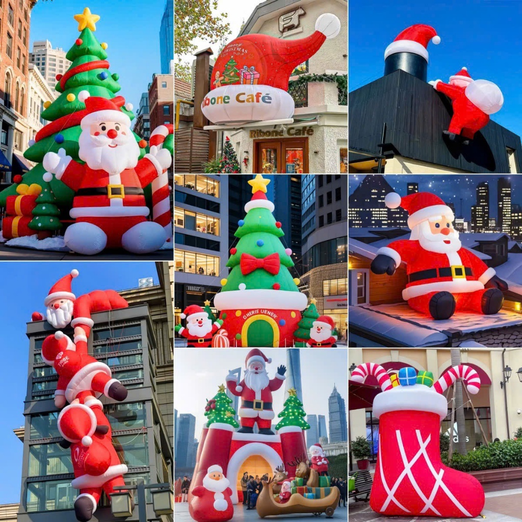Mô Hình Ông Già Noel Bơm Hơi Sử Dụng Quạt Bơm Tự Động Trang Trí Noel Giáng Sinh