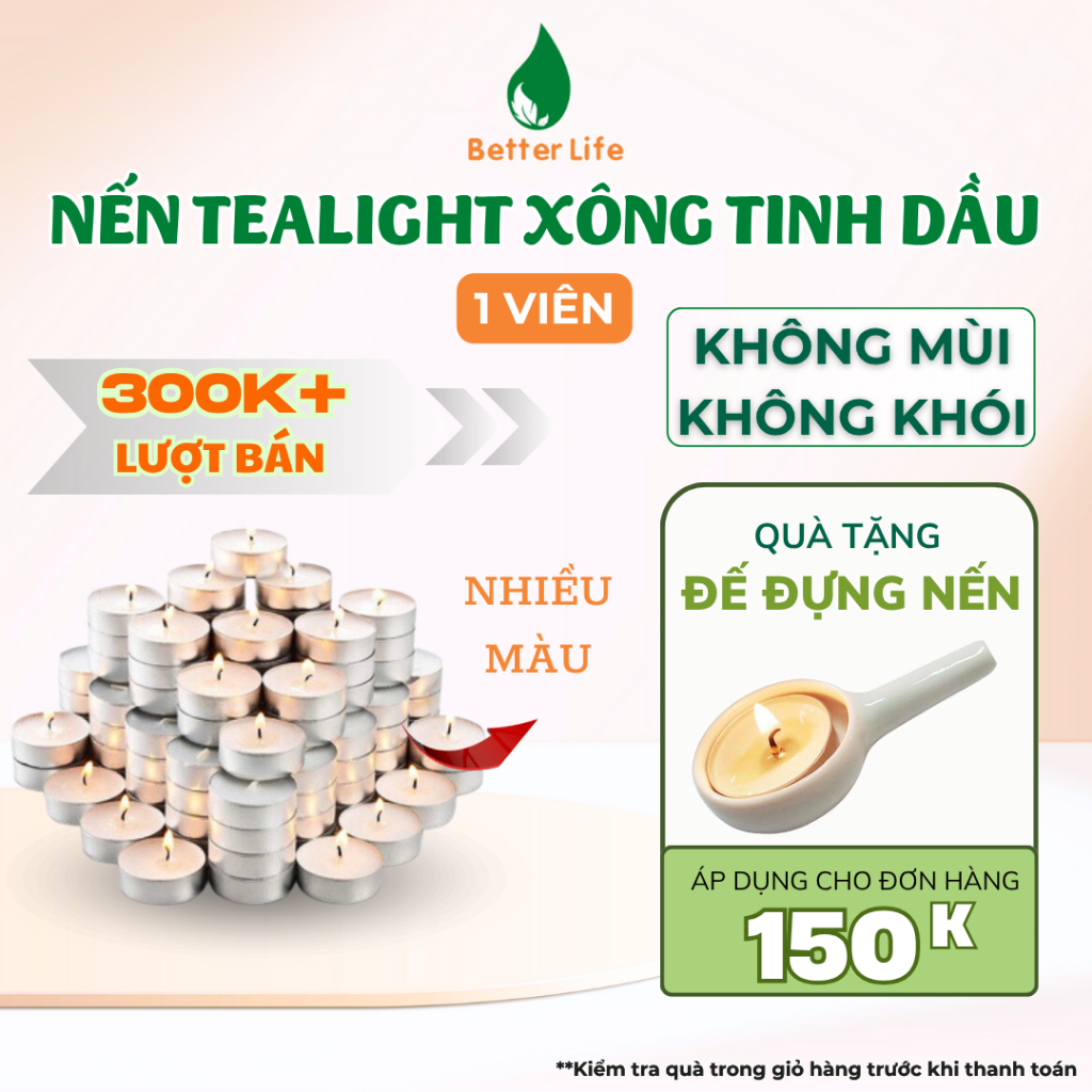 Nến Tealight nhỏ xông tinh dầu, thảo mộc, màu trắng vàng, đèn cầy trang trí thờ cúng cháy 2- 4 giờ