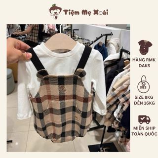 Set rmk daks Yếm kẻ caro kèm áo dài trắng cho bé từ 8-14kg ( sẵn hcm)