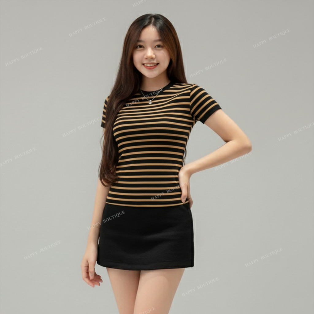 [DEAL MỞ BÁN] Áo Thun Sọc Ôm Nữ Chiết Eo Tôn Dáng Basic Cotton Mềm Mịn HAPPY BOUTIQUE | BigBuy360 - bigbuy360.vn