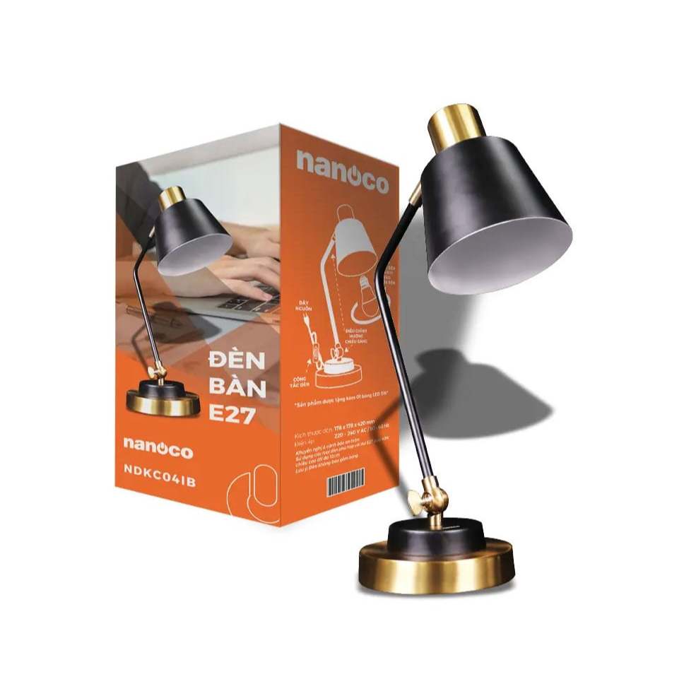 Đèn bàn E27 cổ điển sang trọng Nanoco model NDKC04IB (không bóng) + tặng kèm 1 bóng Led bulb đui E27