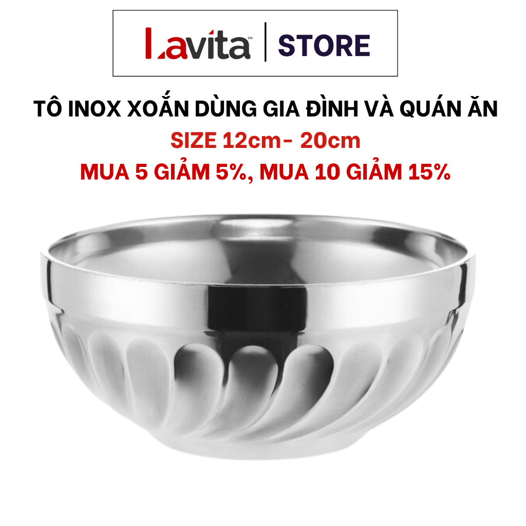 Tô bát chén inox kiểu xoắn 2 lớp cách nhiệt - nhiều size khác nhau