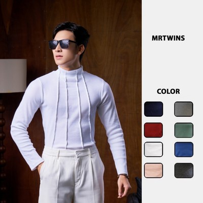 Áo Thun Nam Tay Dài Cổ Lọ Phối Xếp Ly Form Body Cotton Tăm Gân Thương Hiệu Mr Twins