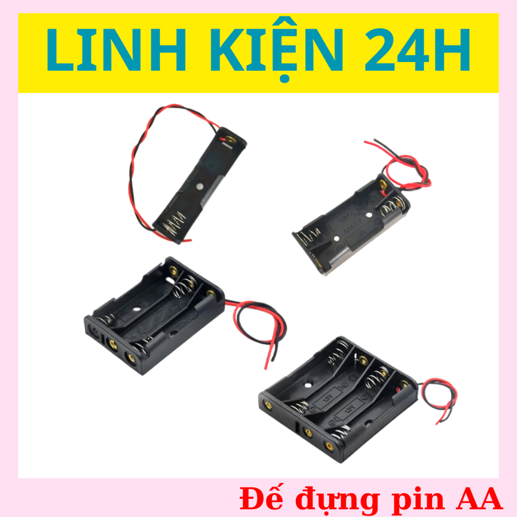 Hộp đế pin AA không nắp đầu ra nối tiếp - Khay pin AA - Pin 1.5V