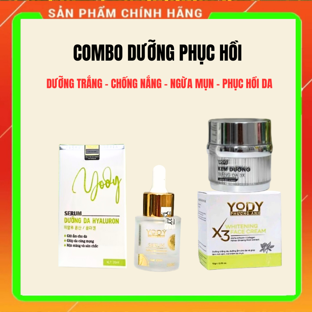 COMBO PHỤC HỒI TRẮNG DA 3X YODY PHƯƠNG ANH (Kem 3X + serum phục hồi Phương Anh)