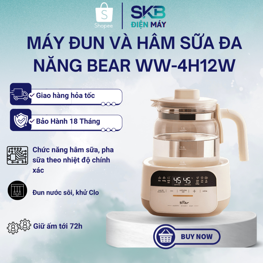Máy đun và hâm sữa đa năng Bear WW-4H12W - Hàng Chính Hãng - Bảo Hành 18 tháng