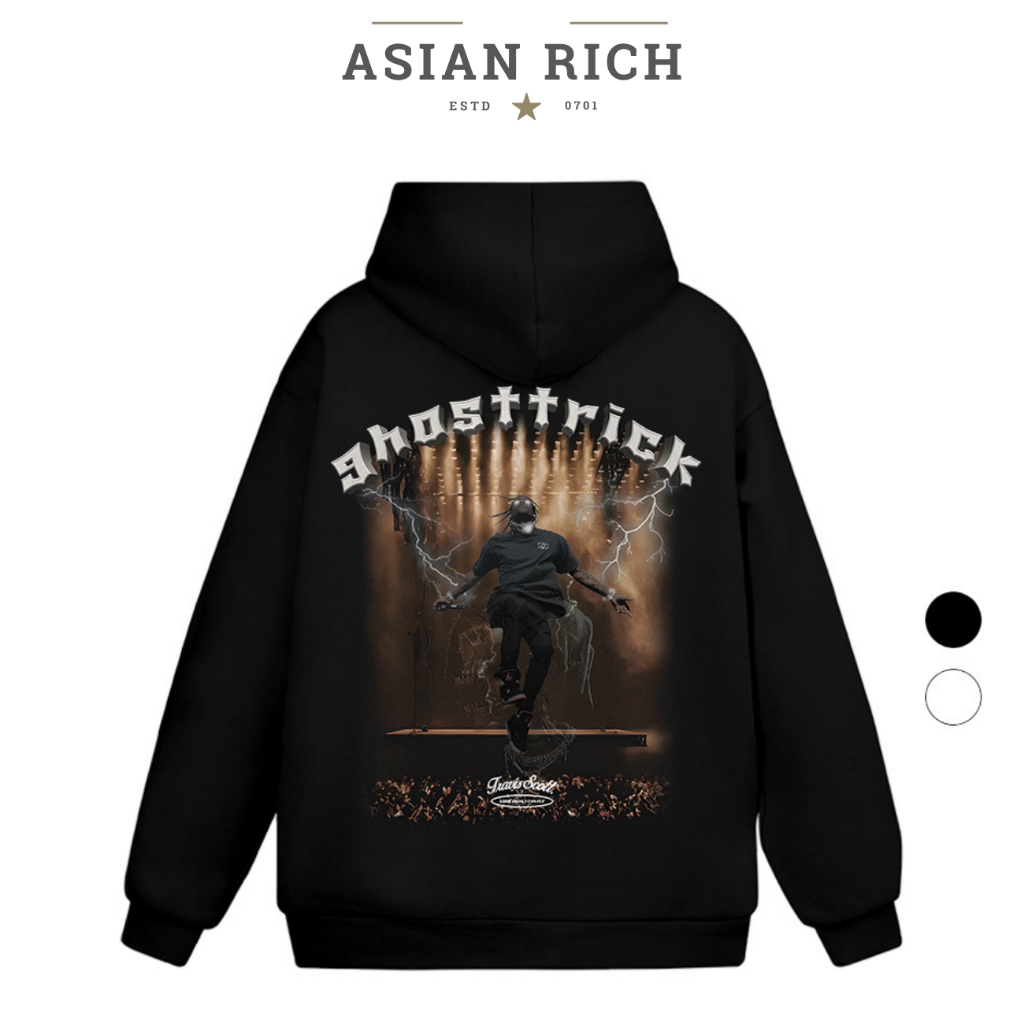 Áo Hoodie Asian Rich Premium Nỉ Ghost Trick Concert Travis Scott Black White