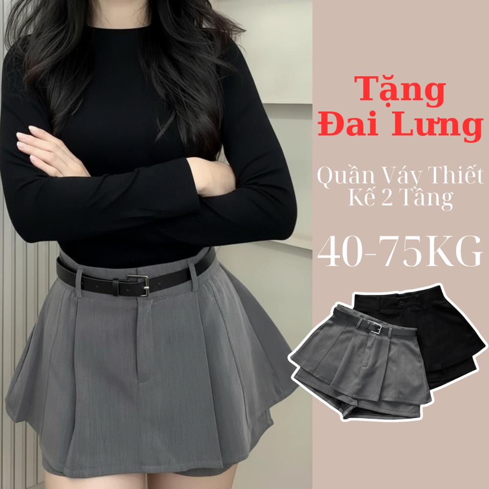 (Hàng Đẹp) Quần Váy Nữ 2 Tầng Cạp Cao Có Quần Bảo Hộ | Chất Xước Hàn Cao Cấp | Quần Váy Tôn Dáng Thời Trang Hàn Quốc