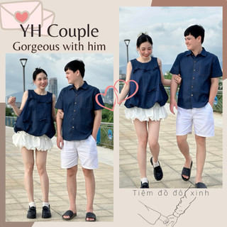( Hoả tốc ĐN - Sẵn) Set couple áo váy bí + áo jean nam - YH Couple