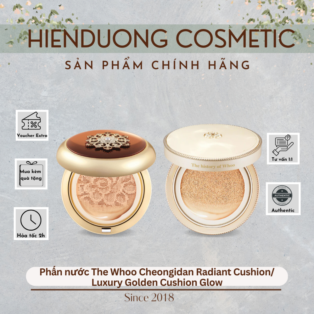 [Tone 21] Phấn nước The Whoo Cheongidan Radiant Cushion/ Luxury Golden Cushion Glow/ White Tone Up S