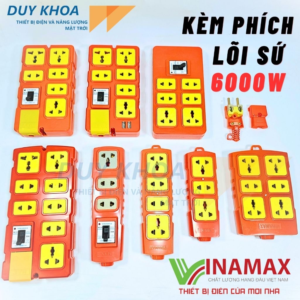 Combo Ổ cắm chịu tải lõi sứ không dây đi kèm phích lõi sứ 6000W Vinamax…