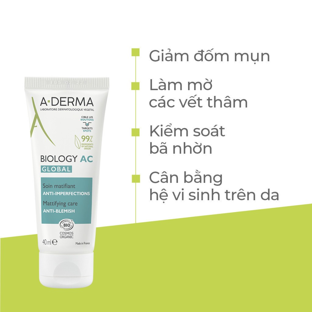 [KOL x Aderma] Kem dưỡng giảm mụn, kiểm soát dầu, mờ thâm A-Derma Biology AC Global 40ml giảm mụn tr