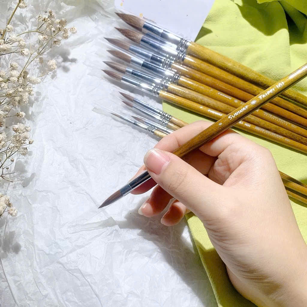 Cọ vẽ Đầu Tròn Lông Chồn Sunway Taipei 101 - Cọ Đầu Nhọn cho Màu Gouache, Màu Nước