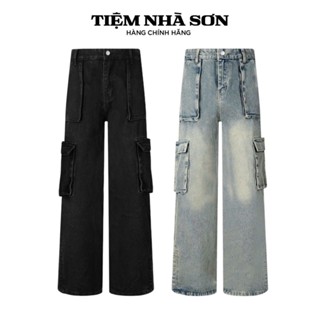  Quần Jean Túi Hộp Cargo Pant Ống Suông Cạp Cao Unisex Nam Nữ Tiệm Nhà SƠN 
