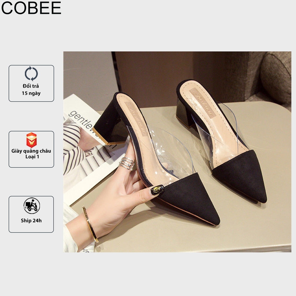 Guốc nữ cao gót đế vuông 7cm mũi nhọn guốc sục quai trong hàng nhập quảng châu nguyên chiếc loại 1