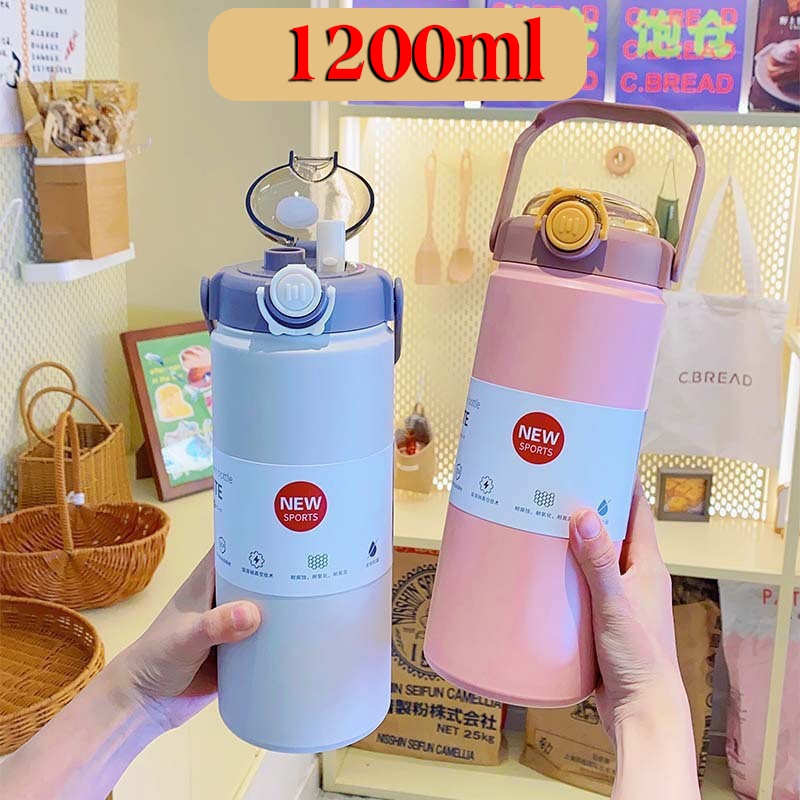 <Tặng Túi >Bình nước giữ nhiệt 1200ml giữ lạnh 18 giờ giữ nóng 10 giờ có quai xách và ống hút-BTC11