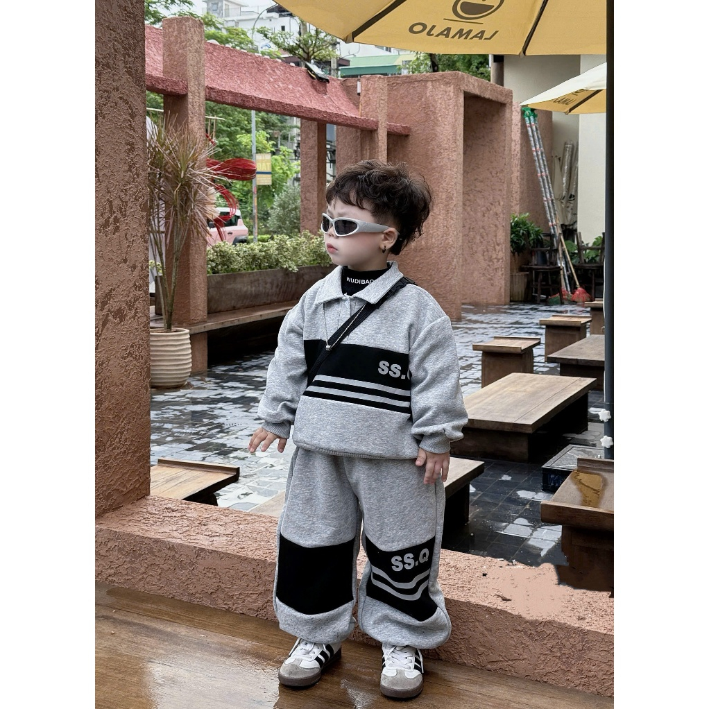 Bộ Quần Áo Thu Đông Trẻ Em Cổ Polo Cho Bé Trai MS2 Chất Nỉ Bông Tàu Mềm Mại 14-45KG