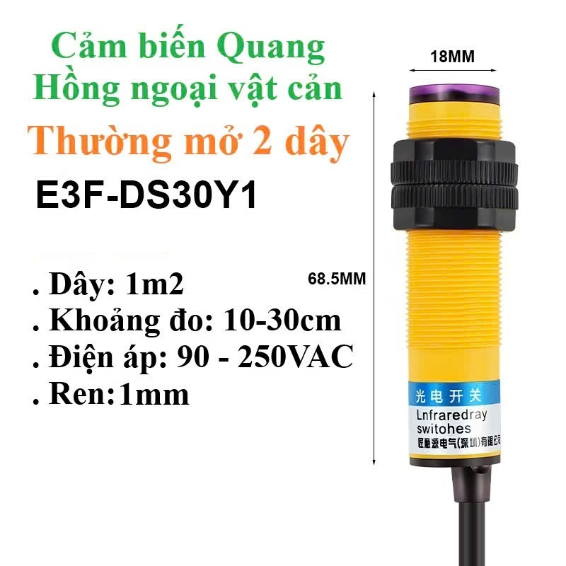 CẢM BIẾN QUANG 2 DÂY 220V E3F-DS30Y1 NPN.NO