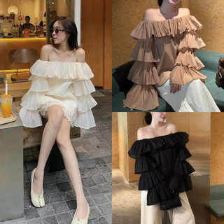   Hàng đẹp có sẵn  Áo trễ vai voan tơ TAY XOÈ XẾP TẦNG cao cấp cách điệu tiểu thư sang chảnh phù hợp đi chơi hẹn hò 