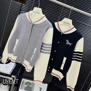 Áo len bomber thêu cún khuy pha dày