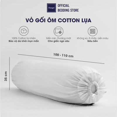 Vỏ Gối Ôm trắng trơn 100% Cotton tự nhiên Changmi Bedding - 35 x 110 cm (1 chiếc)