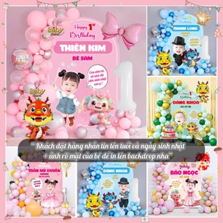  Combo Sinh Nhật Tuổi Rồng Bé Trai Gái – Backdrop 1m5 In Hình Tên – Bóng Bay Phụ Kiện Đầy Đủ 